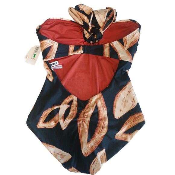 DKNY Halter Ring One Piece Swimsuit color Painted Leaf Large NWT - Picture 5 of 13